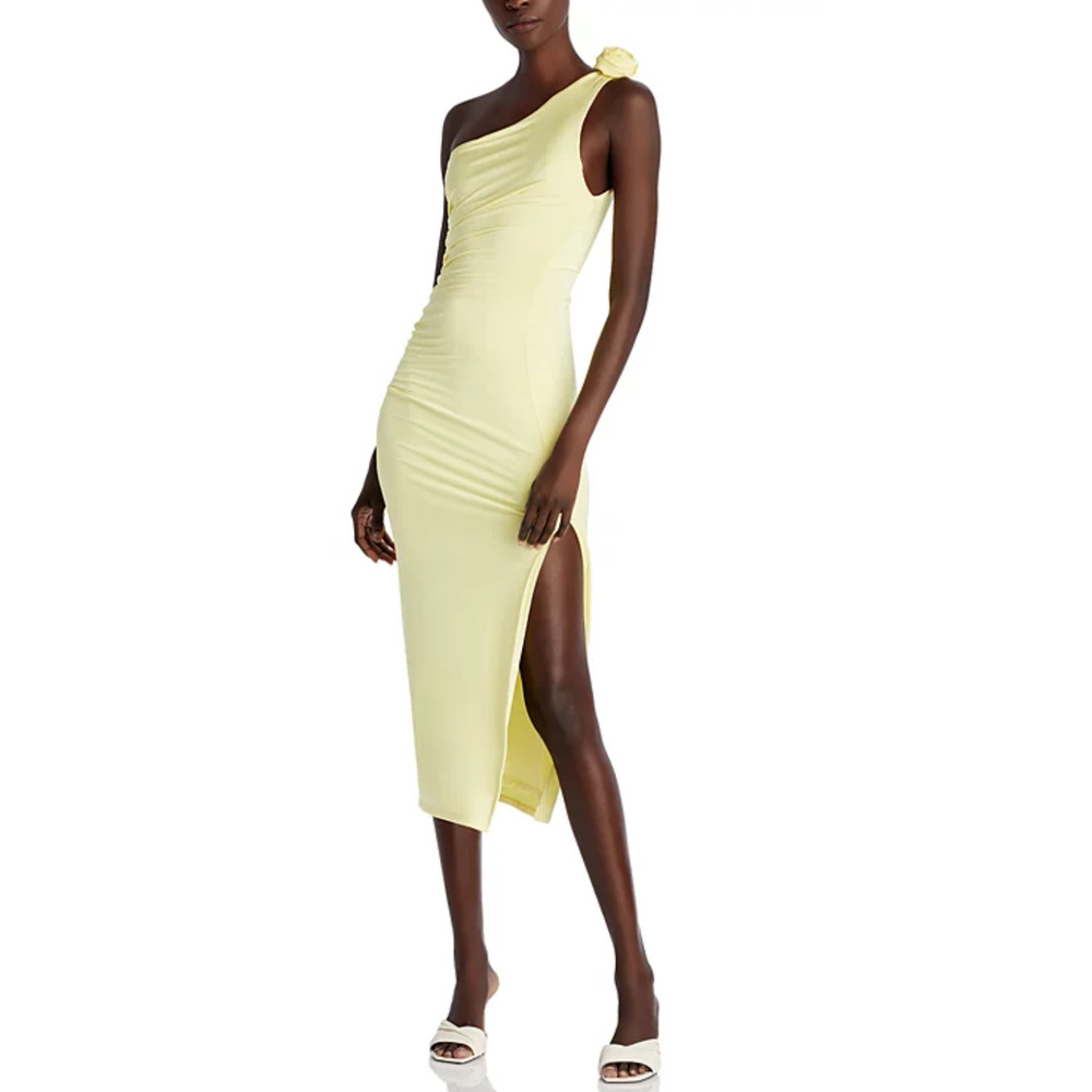 FORE Women Asymmetric Rose Dress Yellow Size XS